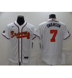 Men's Atlanta Braves #7 Dansby Swanson White 2022 Gold Program Authentic Player Jersey