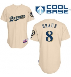 Men's Majestic Milwaukee Brewers #8 Ryan Braun Authentic Cream YOUniform Cool Base MLB Jersey