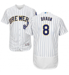 Men's Majestic Milwaukee Brewers #8 Ryan Braun White Home Flex Base Authentic Collection MLB Jersey