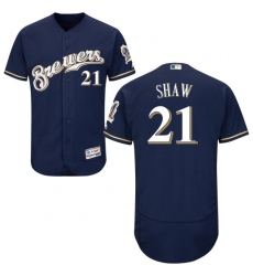 Men's Majestic Milwaukee Brewers #21 Travis Shaw Navy Blue Flexbase Authentic Collection MLB Jersey