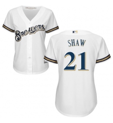 Women's Majestic Milwaukee Brewers #21 Travis Shaw Authentic White Home Cool Base MLB Jersey