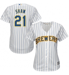 Women's Majestic Milwaukee Brewers #21 Travis Shaw Replica White Alternate Cool Base MLB Jersey