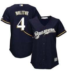 Women's Majestic Milwaukee Brewers #4 Paul Molitor Replica Navy Blue Alternate Cool Base MLB Jersey