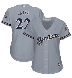 Women's Majestic Milwaukee Brewers #22 Matt Garza Replica Grey Road Cool Base MLB Jersey