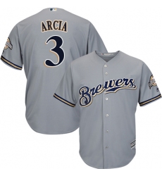 Youth Majestic Milwaukee Brewers #3 Orlando Arcia Authentic Grey Road Cool Base MLB Jersey