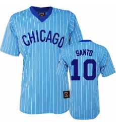 Men's Majestic Chicago Cubs #10 Ron Santo Authentic Blue/White Strip Cooperstown Throwback MLB Jersey
