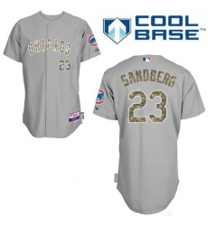 Men's Majestic Chicago Cubs #23 Ryne Sandberg Replica Grey USMC Cool Base MLB Jersey
