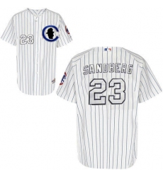 Men's Majestic Chicago Cubs #23 Ryne Sandberg Replica White Sliver NO.-3 Patch MLB Jersey