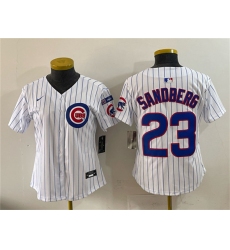 Women's Chicago Cubs #23 Ryne Sandberg White Pinstripe 'Ryne Sandberg Tribute' Vapor Limited V3 Stitched Baseball Jersey(Run Small)