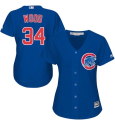 Women's Majestic Chicago Cubs #34 Kerry Wood Authentic Royal Blue Alternate MLB Jersey