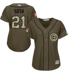 Women's Majestic Chicago Cubs #21 Sammy Sosa Authentic Green Salute to Service MLB Jersey