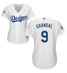 Women's Majestic Los Angeles Dodgers #9 Yasmani Grandal Authentic White Home 2017 World Series Bound Cool Base MLB Jersey