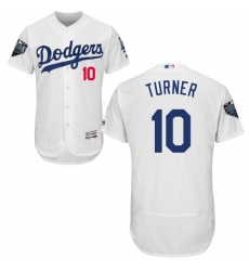 Men's Majestic Los Angeles Dodgers #10 Justin Turner White Home Flex Base Authentic Collection 2018 World Series MLB Jersey