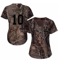 Women's Majestic Los Angeles Dodgers #10 Justin Turner Authentic Camo Realtree Collection Flex Base MLB Jersey