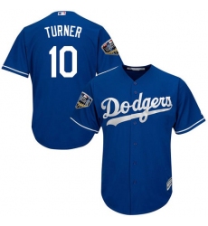 Youth Majestic Los Angeles Dodgers #10 Justin Turner Authentic Royal Blue Alternate Cool Base 2018 World Series MLB Jersey