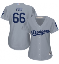 Women's Majestic Los Angeles Dodgers #66 Yasiel Puig Authentic Grey Road Cool Base MLB Jersey
