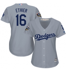 Women's Majestic Los Angeles Dodgers #16 Andre Ethier Authentic Grey Road Cool Base 2018 World Series MLB Jersey