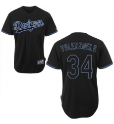Men's Majestic Los Angeles Dodgers #34 Fernando Valenzuela Replica Black Fashion MLB Jersey