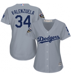 Women's Majestic Los Angeles Dodgers #34 Fernando Valenzuela Authentic Grey Road Cool Base 2018 World Series MLB Jersey