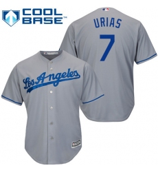 Men's Majestic Los Angeles Dodgers #7 Julio Urias Replica Grey Road Cool Base MLB Jersey