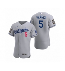 Men's Los Angeles Dodgers #5 Corey Seager Nike Gray 2020 World Series Authentic Road Jersey