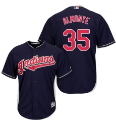 Youth Majestic Cleveland Indians #35 Abraham Almonte Authentic Navy Blue Alternate 1 Cool Base MLB Jersey