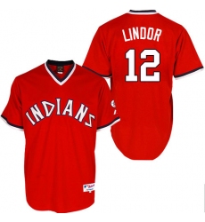 Men's Majestic Cleveland Indians #12 Francisco Lindor Authentic Red 1974 Turn Back The Clock MLB Jersey