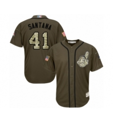 Men's Cleveland Indians #41 Carlos Santana Authentic Green Salute to Service Baseball Jersey