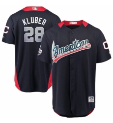 Youth Majestic Cleveland Indians #28 Corey Kluber Game Navy Blue American League 2018 MLB All-Star MLB Jersey