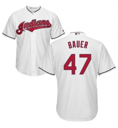 Youth Majestic Cleveland Indians #47 Trevor Bauer Authentic White Home Cool Base MLB Jersey