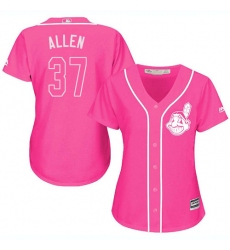 Women's Majestic Cleveland Indians #37 Cody Allen Replica Pink Fashion Cool Base MLB Jersey
