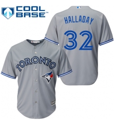 Youth Majestic Toronto Blue Jays #32 Roy Halladay Replica Grey Road MLB Jersey