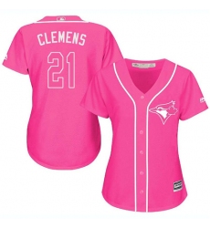 Women's Majestic Toronto Blue Jays #21 Roger Clemens Authentic Pink Fashion Cool Base MLB Jersey