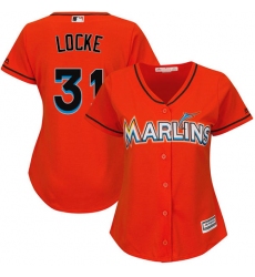 Women's Majestic Miami Marlins #31 Jeff Locke Authentic Orange Alternate 1 Cool Base MLB Jersey