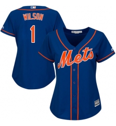 Women's Majestic New York Mets #1 Mookie Wilson Authentic Royal Blue Alternate Home Cool Base MLB Jersey