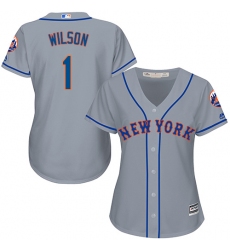 Women's Majestic New York Mets #1 Mookie Wilson Replica Grey Road Cool Base MLB Jersey