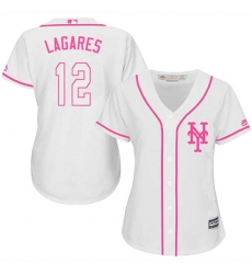 Women's Majestic New York Mets #12 Juan Lagares Authentic White Fashion Cool Base MLB Jersey