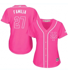Women's Majestic New York Mets #27 Jeurys Familia Authentic Pink Fashion Cool Base MLB Jersey