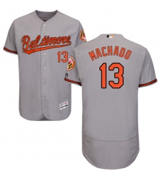 Men's Majestic Baltimore Orioles #13 Manny Machado Grey Road Flex Base Authentic Collection MLB Jersey