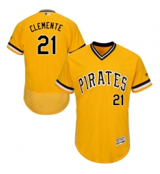 Men's Majestic Pittsburgh Pirates #21 Roberto Clemente Gold Alternate Flex Base Authentic Collection MLB Jersey