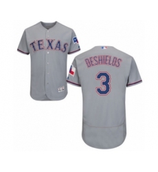 Men's Texas Rangers #3 Delino DeShields Jr. Grey Road Flex Base Authentic Collection Baseball Player Jersey