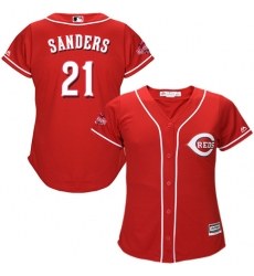 Women's Majestic Cincinnati Reds #21 Reggie Sanders Authentic Red Alternate Cool Base MLB Jersey