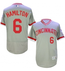 Men's Majestic Cincinnati Reds #6 Billy Hamilton Grey Flexbase Authentic Collection Cooperstown MLB Jersey