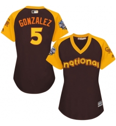 Women's Majestic Colorado Rockies #5 Carlos Gonzalez Authentic Brown 2016 All-Star National League BP Cool Base MLB Jersey