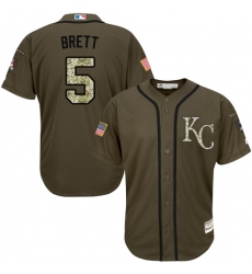 Men's Majestic Kansas City Royals #5 George Brett Replica Green Salute to Service MLB Jersey