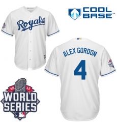 Men's Majestic Kansas City Royals #4 Alex Gordon Replica White Home Cool Base 2015 World Series