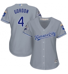Women's Majestic Kansas City Royals #4 Alex Gordon Replica Grey Road Cool Base MLB Jersey