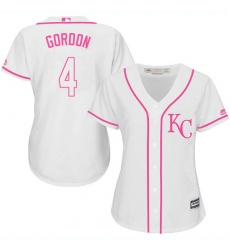 Women's Majestic Kansas City Royals #4 Alex Gordon Replica White Fashion Cool Base MLB Jersey