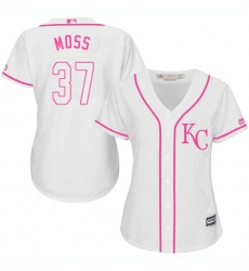 Women's Majestic Kansas City Royals #37 Brandon Moss Authentic White Fashion Cool Base MLB Jersey