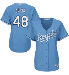 Women's Majestic Kansas City Royals #48 Joakim Soria Authentic Light Blue Alternate 1 Cool Base MLB Jersey